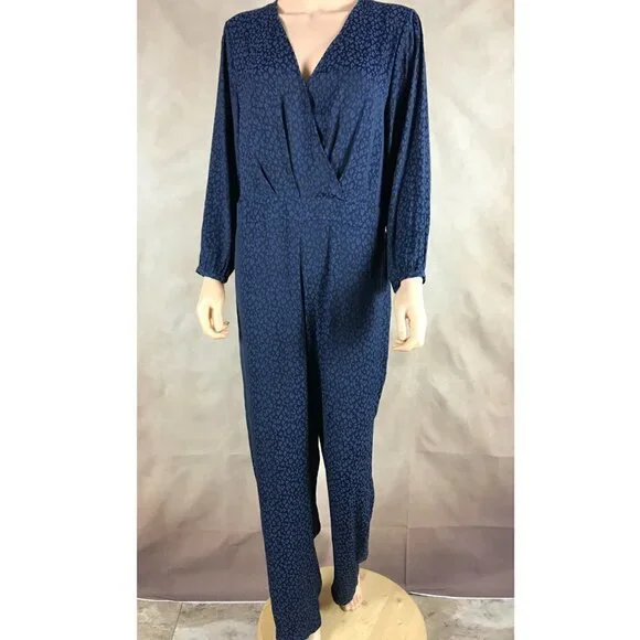 1.STATE Women's Blue Silky Sheen Surplice V-neck Leopard Print Jumpsuit NWD 12 - Picture 6 of 9